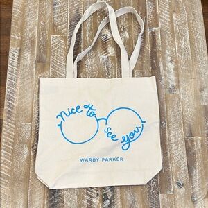 Warby Parker Tote with Blue Graphic on Cream